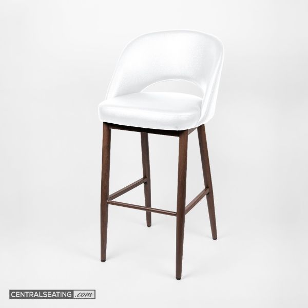 Modern Wood Grain Walnut Barstool with White Cushion Back Rest - SB5670W