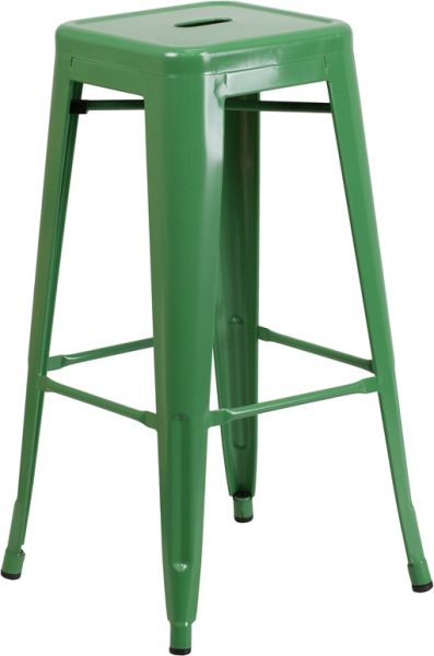 Bar High Backless Metal Indoor & Outdoor Stool in Green SBB781G