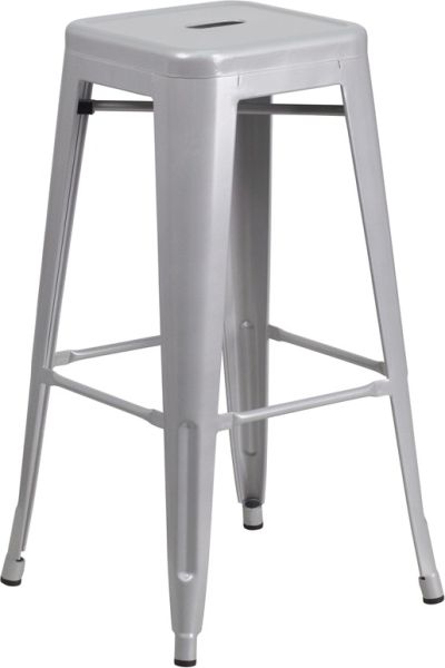Bar High Backless Metal Indoor & Outdoor Stool in Silver SBB781S