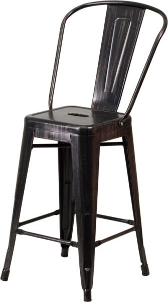 24"Seat Height Metal Tolix Counter Stool in Antique Black SCB781AB
