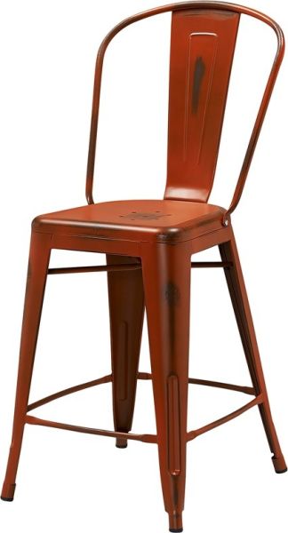 24"Seat Height Metal Tolix Counter Stool in Distressed Orange SCB781DO