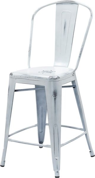24"Seat Height Metal Tolix Counter Stool in Distress White SCB781DW