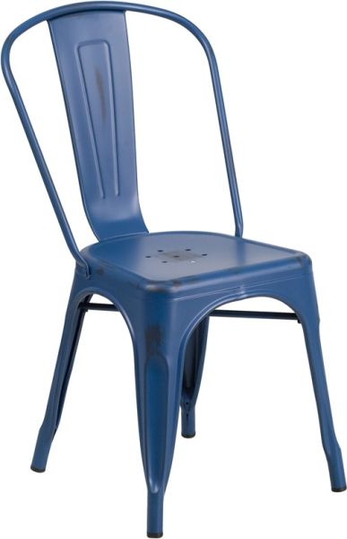 Classic Restaurant Industrial Chair in Distress Blue Color SC781DBL