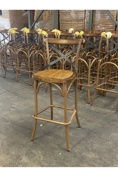 Modern Wood Grain Walnut Barstool with White Cushion Back Rest - SB5670W