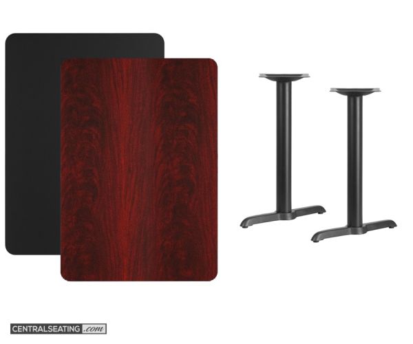 Reversible Restaurant Table & Base Set | Black & Mahogany Laminate