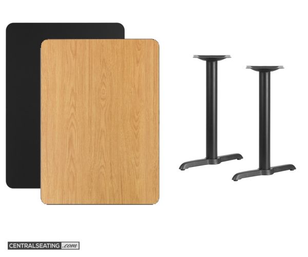 Reversible Restaurant Table & Base Set | Black & Mahogany Laminate