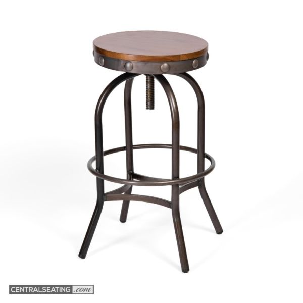 Adjustable Industrial Barstool with Solid Ashwood Seat