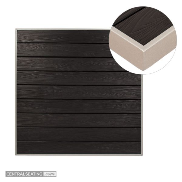 Black with Silver Edge Patio Table Top, Synthetic Teak Slatted Top with Aluminum Edge - TPT66BS