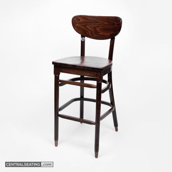 Solid Beechwood Restaurant Barstool, Mahogany Frame With Wood Saddle Seat WB245M-M