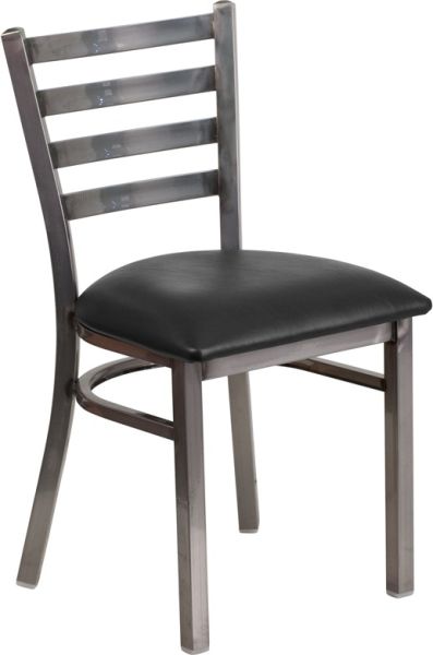 Heavy Duty Ladder Back Clear Coated Metal Chair with Black Cushion Seat SC444B