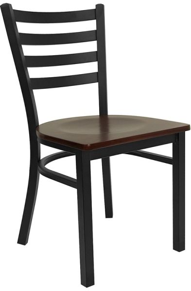 Heavy Duty Ladder Back Metal Restaurant Chair, Black Frame with Mahogany Wood Seat SC445BM