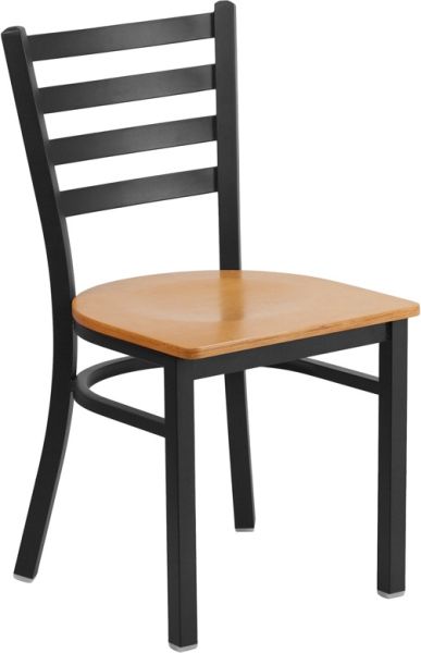 Heavy Duty Ladder Back Metal Restaurant Chair, Black Frame with Natural Wood Seat SC445BN