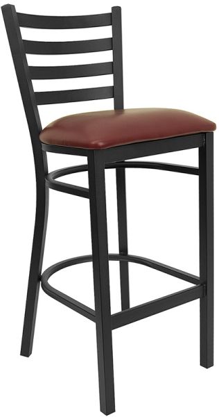 Heavy Duty Ladder Back Metal Barstool, Black Frame with Burgundy Cushion Seat SB445BR