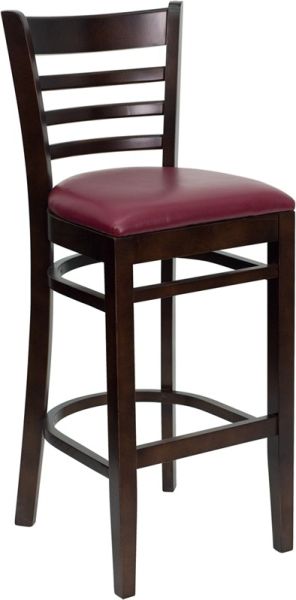 Elegant Walnut Wood Barstool | Modern Design | Comfortable Burgundy Vinyl Cushion Seat