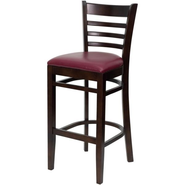 Solid Beechwood Restaurant Barstool, Mahogany Frame With Burgundy Cushion Seat WB245M-BR