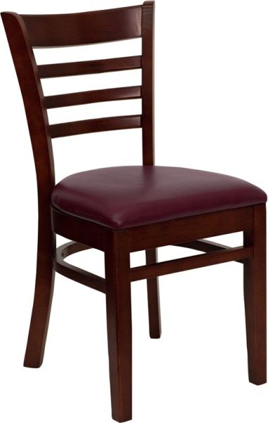 Solid Beechwood Mahogany Ladder Back Restaurant Chair with Burgundy Seat WC245M-BR