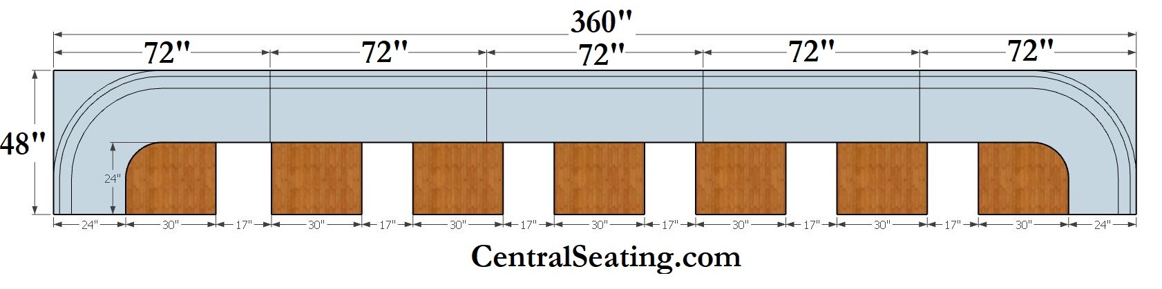 how many tables can a 30' foot u shaped booth fit