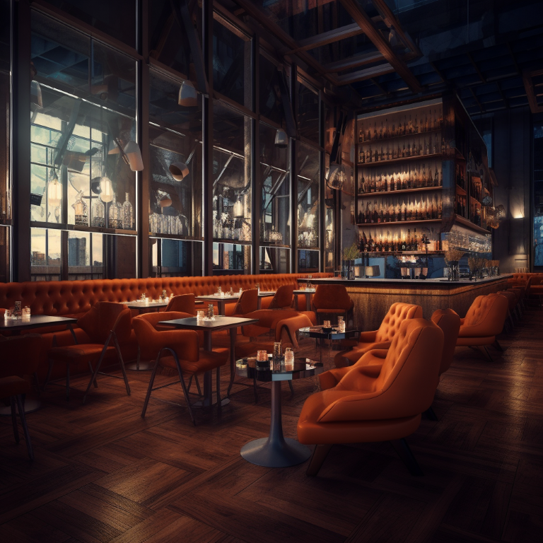 lounge style seating with a bar, restaurant